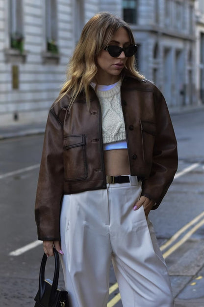 Brown Vintage Faux Leather Coat