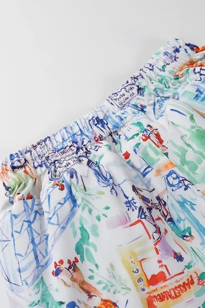 Graffiti Print Cotton Shorts Set