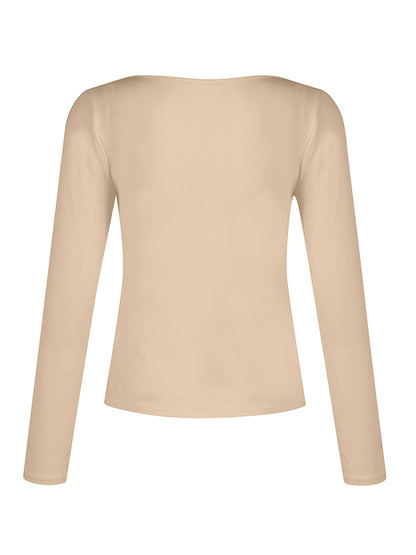 Solid V Neck Slim Long Sleeve Tee