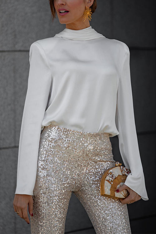 Cowl Back Long Sleeves Satin Top