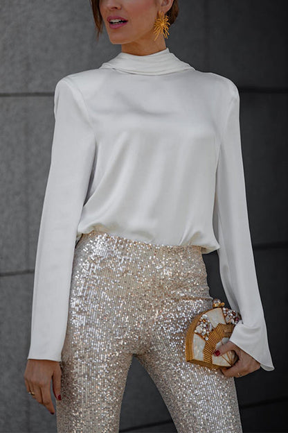 Cowl Back Long Sleeves Satin Top
