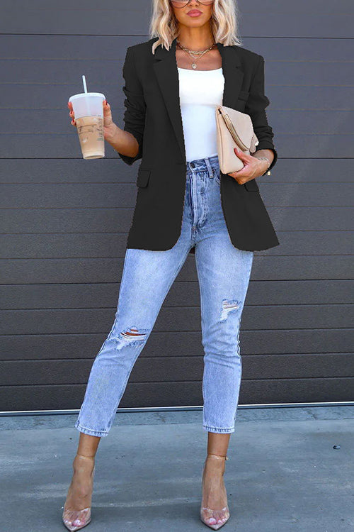 Classic Single Button Back Slit Pocketed Blazer