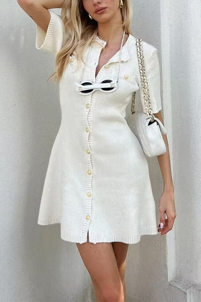 Meridress Short Sleeves Button Down Mini Knit Dress