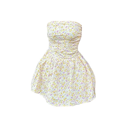 Flower print ruched tube mini dress