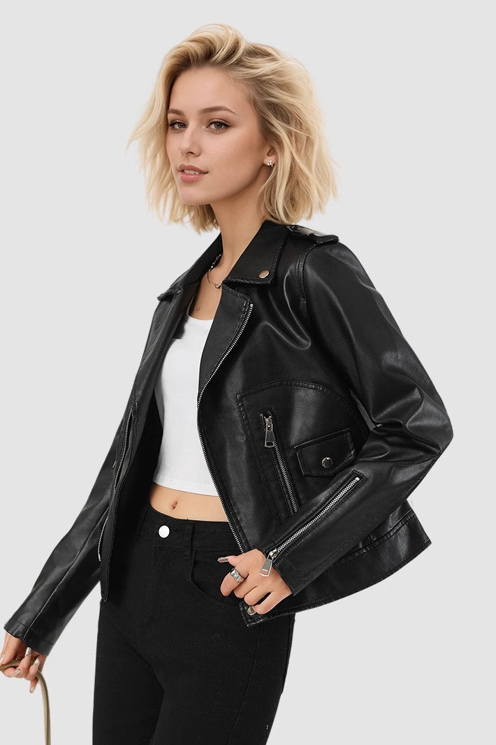 Short PU Leather Zip Jacket