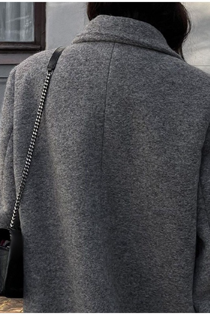 Elegant Wool Lapel Single Button Pocket Office Overcoat