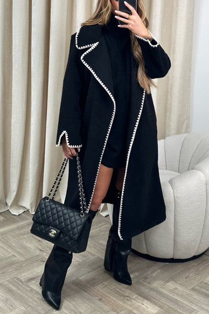 Double-sided simple thickened and extended hand-crocheted double-sided woolen coat