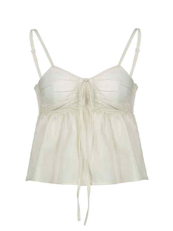 Apricot Sweet Pleated Lace Up Cami Top