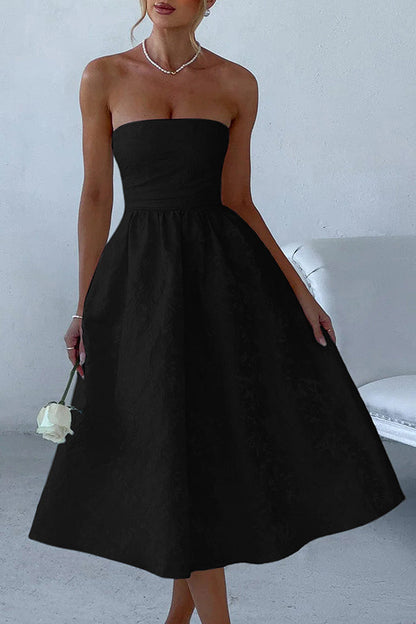 Jacquard Fabric Strapless Open Back Elegant Slim Midi Dress