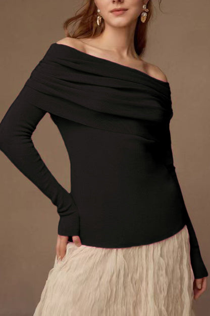 Boat Neck Wool Knit Bodycon Sweater