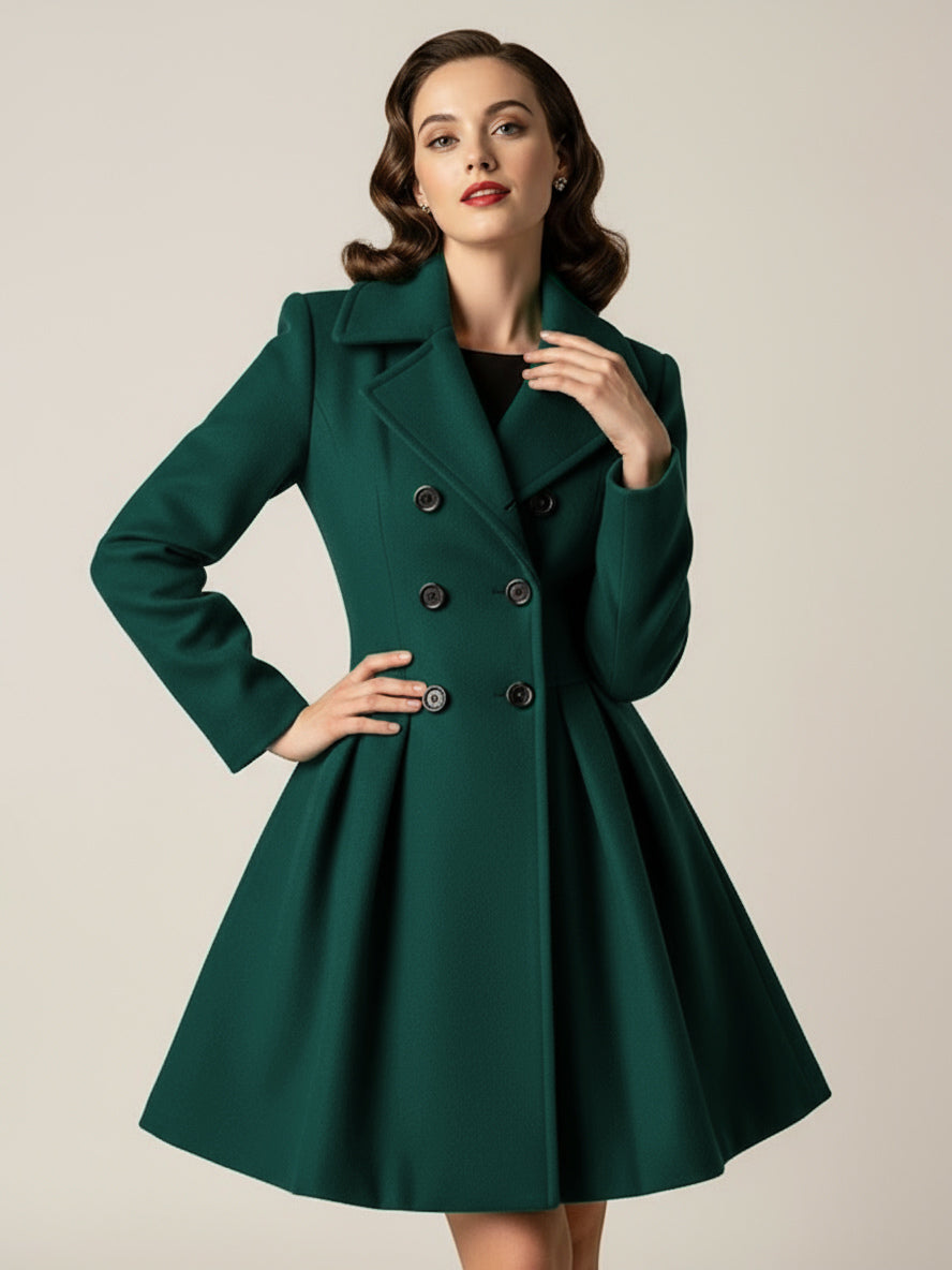 Retro Red 1950s Double-Breasted A-line Woolen Coat For Women 2026