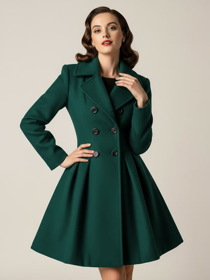 Retro Red 1950s Double-Breasted A-line Woolen Coat For Women 2026