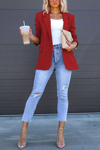 Classic Single Button Back Slit Pocketed Blazer