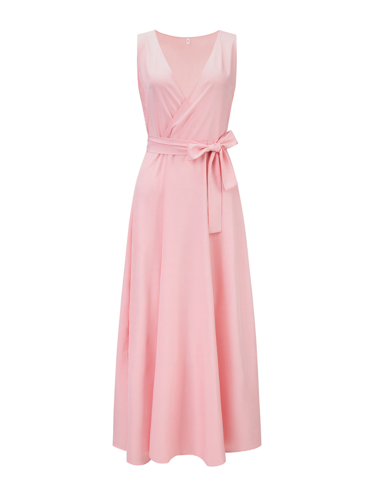 Soft Pink V-Neck Dresses Lace Up Sleeveless Layered Prom Maxi Dress 2026