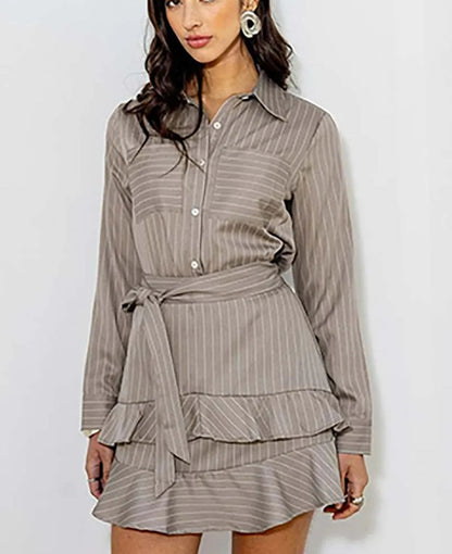 Green Print Lapel Lace-Up Trousers Office Two Piece Set