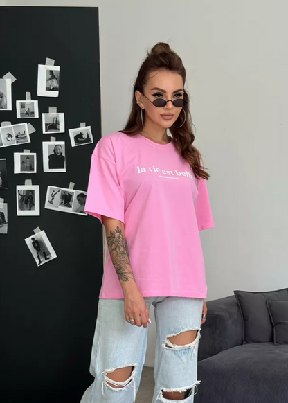 Belle Vie - Oversized Cotton Tee in Pink