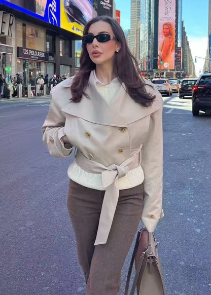 Marceline - Cropped Belted Trench Jacket with Oversized Lapels