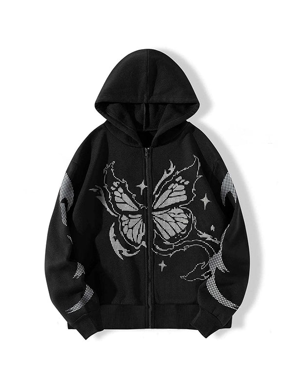 Butterfly Pixel Print Oversized Hoodie