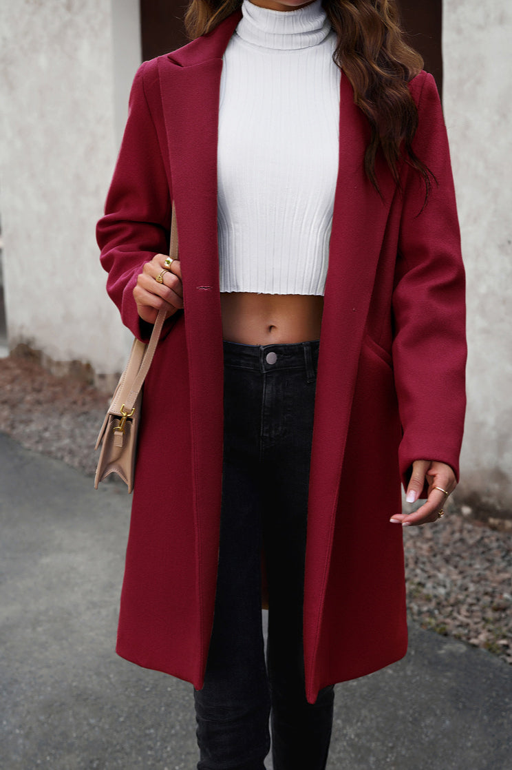 Wool Blend Solid Longline Coat