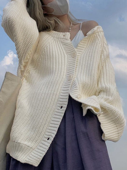 Solid Loose Breasted Knit Cardigan