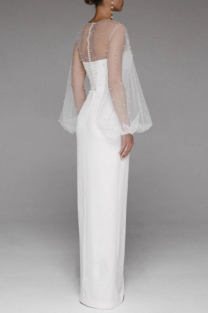 Retro Strapless Pearl Bodycon Wedding Dress