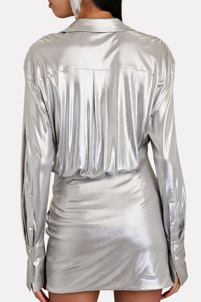 Frederica Metallic Ruched V-neck Mini Dress