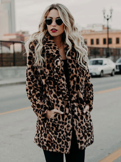Faux Fur Coats Leopard Long Sleeves Leopard Print Oversized Eco-friendly Fur Coat