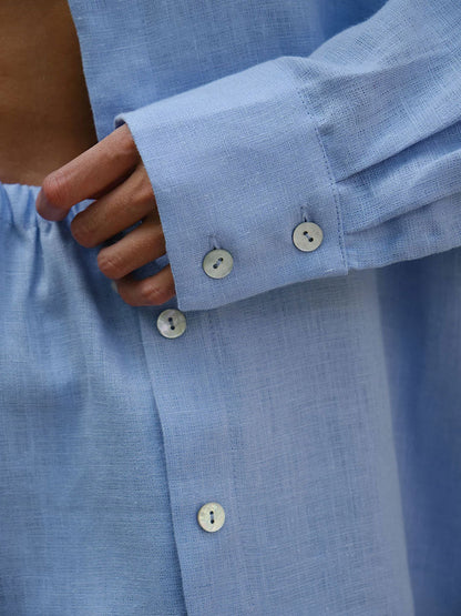 Long Sleeve Shirt Shorts Set Blouse