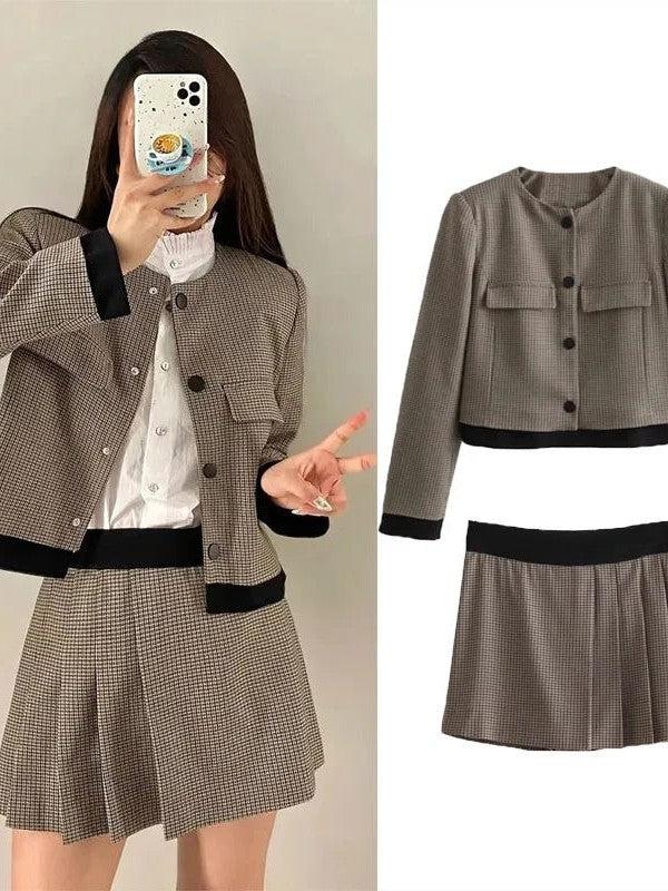 Gingham Print Short Blazer & Skirt Coord Set
