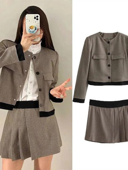 Gingham Print Short Blazer & Skirt Coord Set