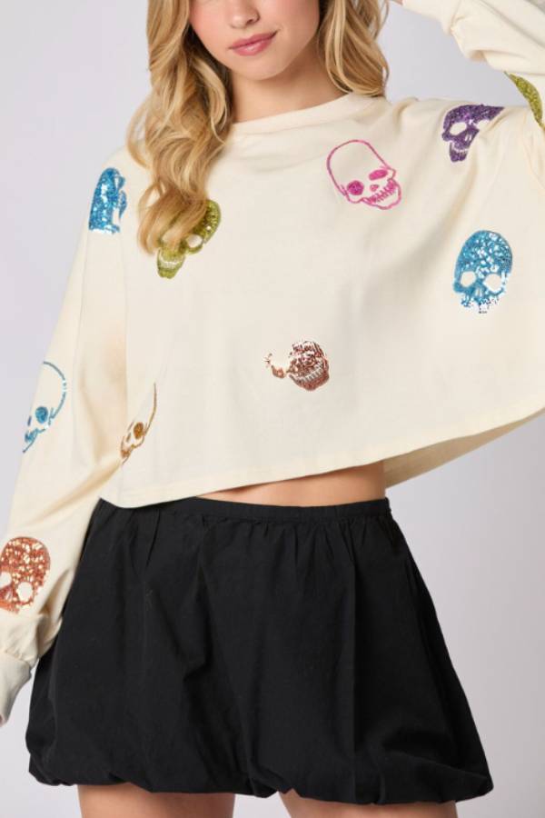 Halloween Skull Sequined Loose Casual Sweatshirt