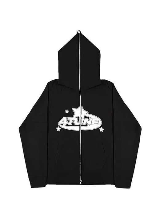 Vintage Print Contrast Color Couple Oversized Hoodie
