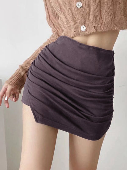 Ruched Split Lined Mini Skirt