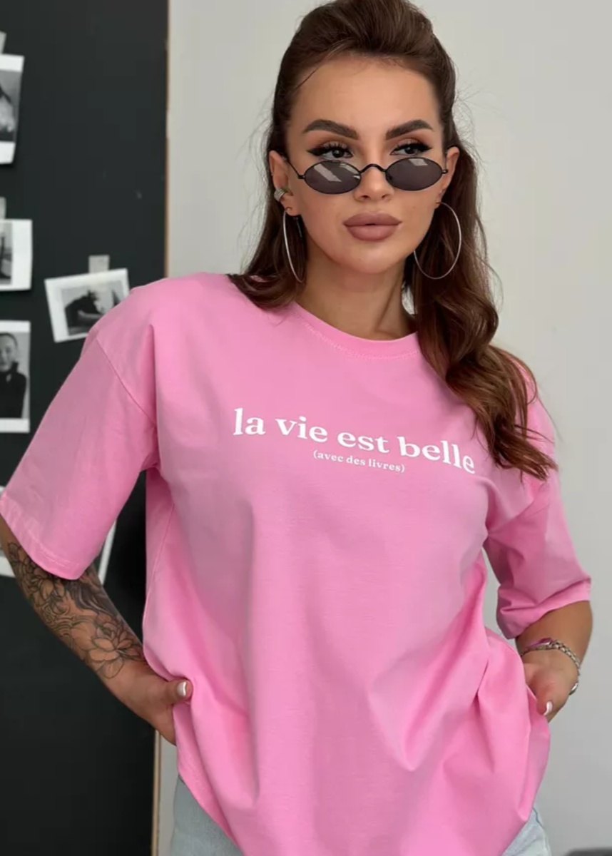 Belle Vie - Oversized Cotton Tee in Pink