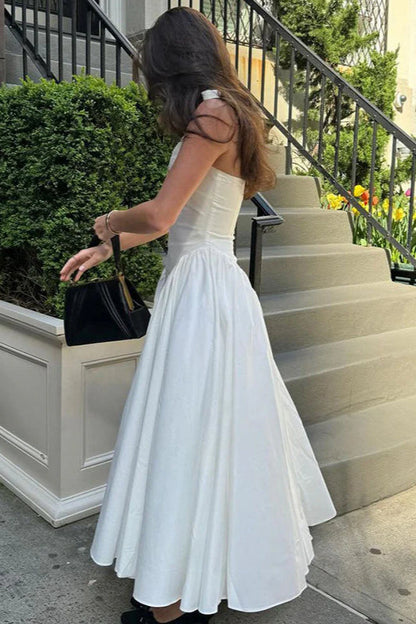 Silky Hollow V-Neck Flowy Pendulum Maxi Dress