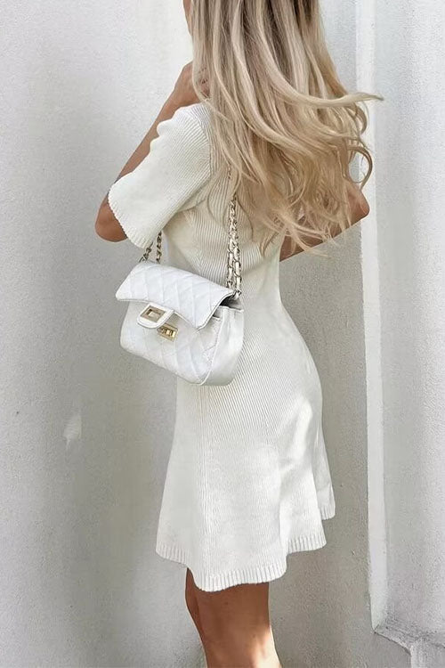 Meridress Short Sleeves Button Down Mini Knit Dress