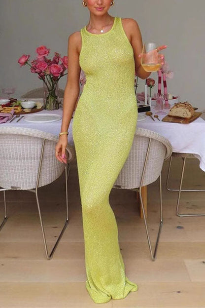 U Neck Sleeveless Sequin Bodycon Maxi Dress