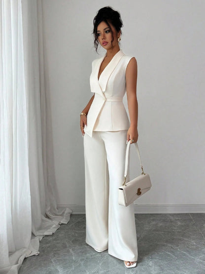 Commuting Sleeveless Suit Collar Vests Straight-leg Pants Set 2-piece Sets