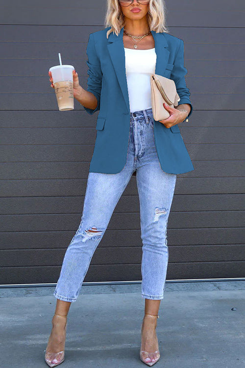 Classic Single Button Back Slit Pocketed Blazer