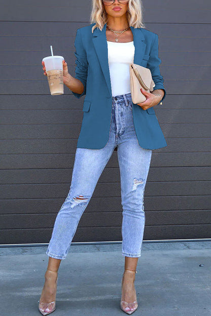 Classic Single Button Back Slit Pocketed Blazer