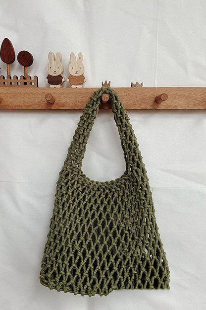 Lazy Style Fishnet Woven Tote Bag
