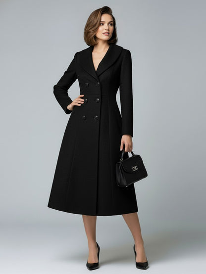 Woolen Double-Breasted A-line Midi Coat With Shawl Collar For Women 2026