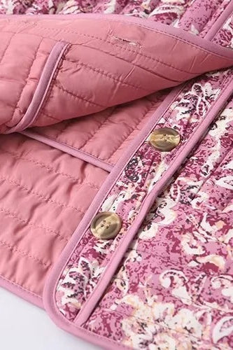 Floral Print Crew Neck Padded Coat