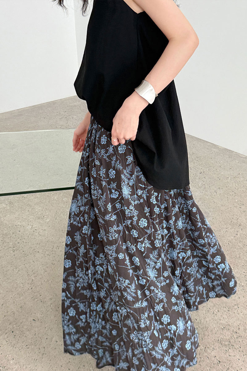 Retro Floral High Waist Pleated A Line Skirt