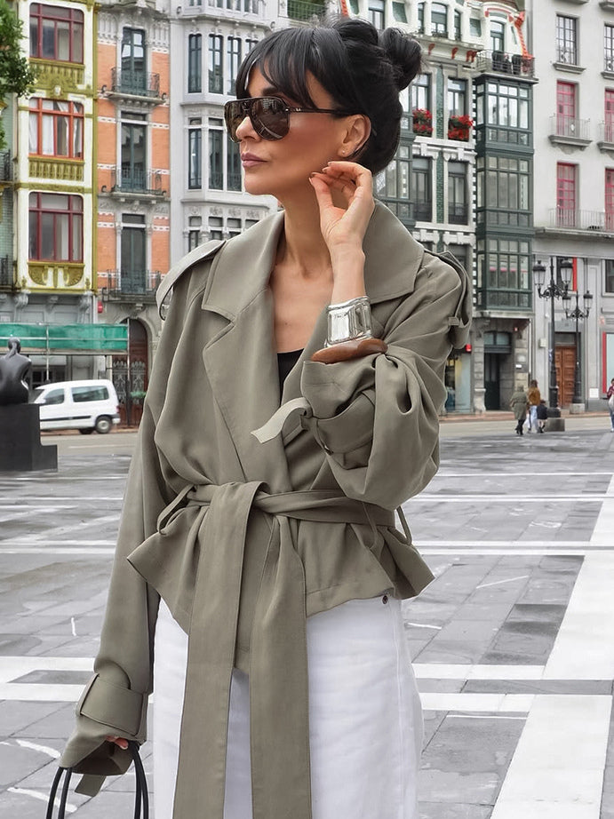 Cropped Windbreaker Tie-Waist Jacket For Women 2026