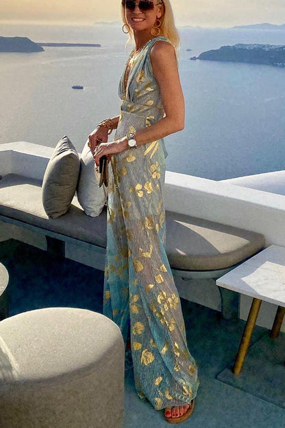 Vacation style waist shaping slim figure party sexy V-neck long dress