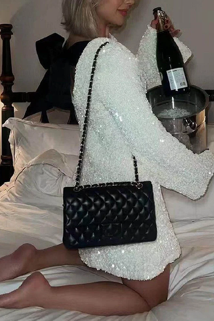 Sequined Lace-Up Short Dress