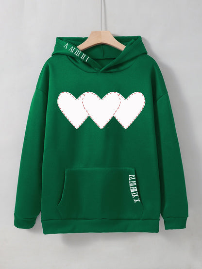 Triple Heart Stitched Drawstring Hoodie