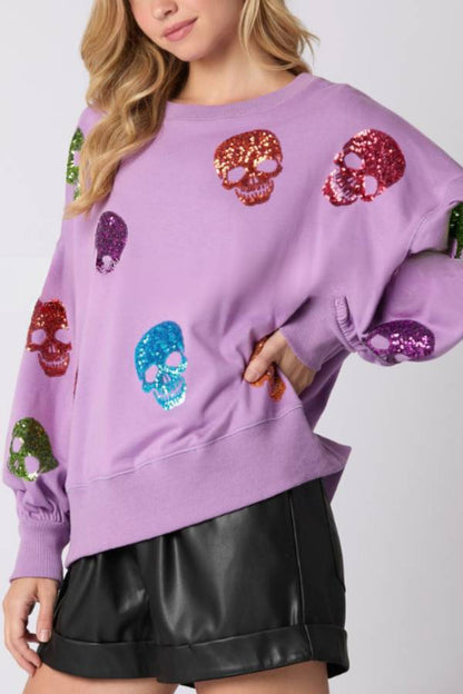 Halloween Skull Sequined Loose Casual Sweatshirt