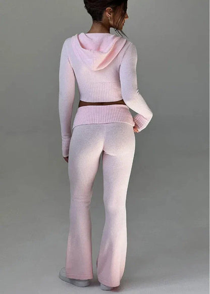 Bliss Knit - Fitted Hoodie and Flare Pants Set